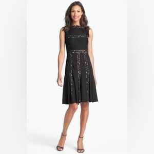 TADASHI SHOJI - PINTUCK JERSEY AND LACE DRESS IN BLACK NUDE